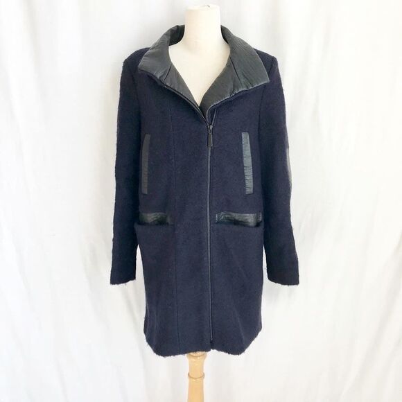 Vince Camuto navy wool blend/faux leather jacket S - Picture 1 of 10